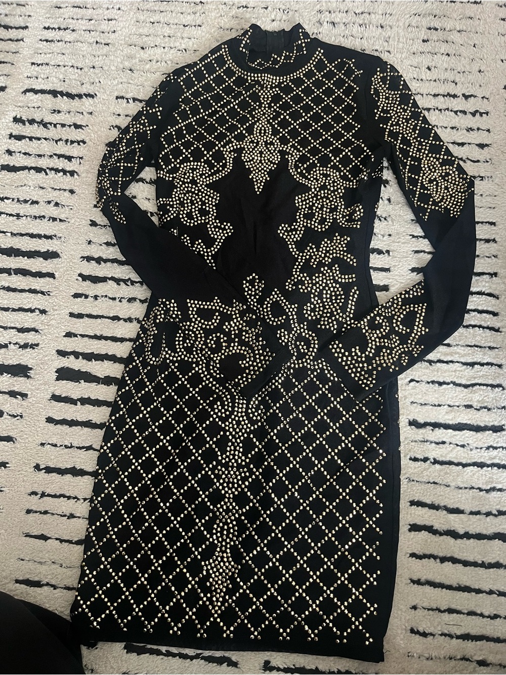 Black Long-Sleeve Studded Bodycon Dress